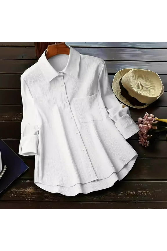 Wancir Womens Button Down Shirts Casual Long Sleeve Dress Shirt Textured Collared Work Blouse Top