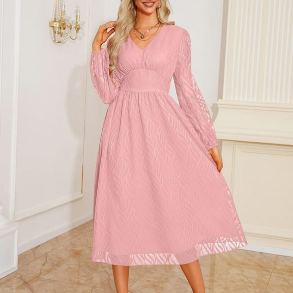 Wancir Womens Casual Long Sleeve Fall Dresses 2024 V Neck Ruffle Tiered A Line Flowy Wedding Guest Dress Boho Dress