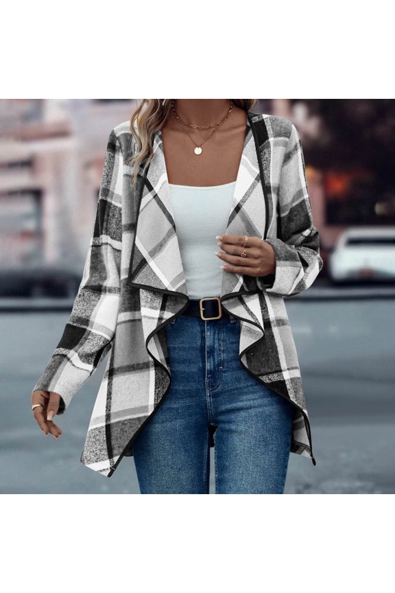Wancir Womens Checkered Oversized Cardigan Sweaters V Neck Long Sleeve Slouchy Knit Jacket Coats