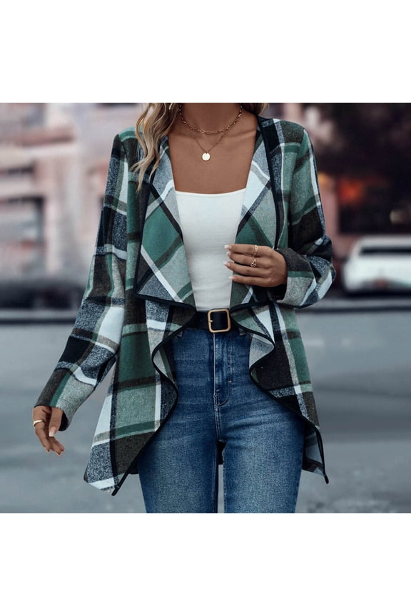 Wancir Womens Checkered Oversized Cardigan Sweaters V Neck Long Sleeve Slouchy Knit Jacket Coats