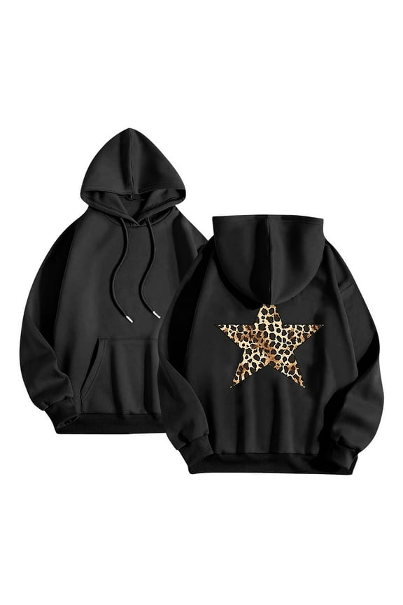 Wancir Womens Cheetah Leopard Star Hoodie Graphic Print Fleece Y2k Oversized Hooded Sweatshirt