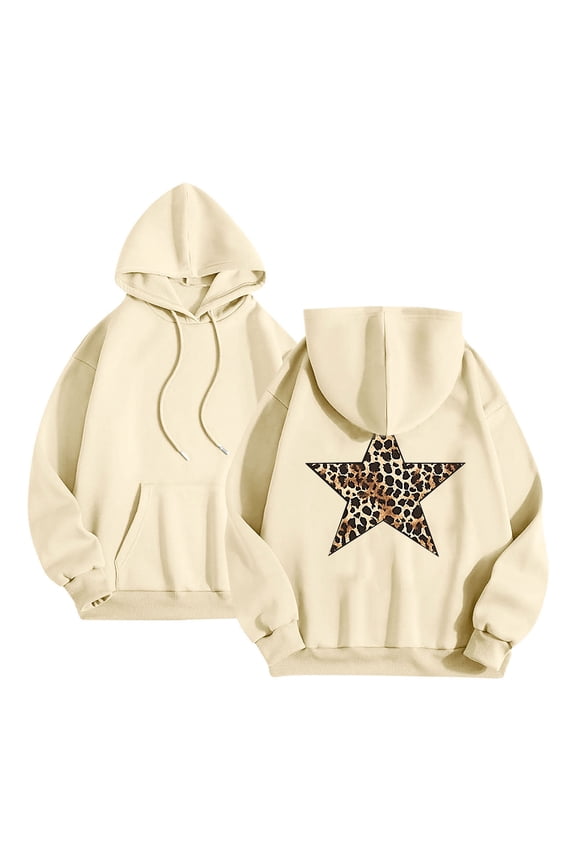 Wancir Womens Cheetah Leopard Star Hoodie Graphic Print Fleece Y2k Oversized Hooded Sweatshirt