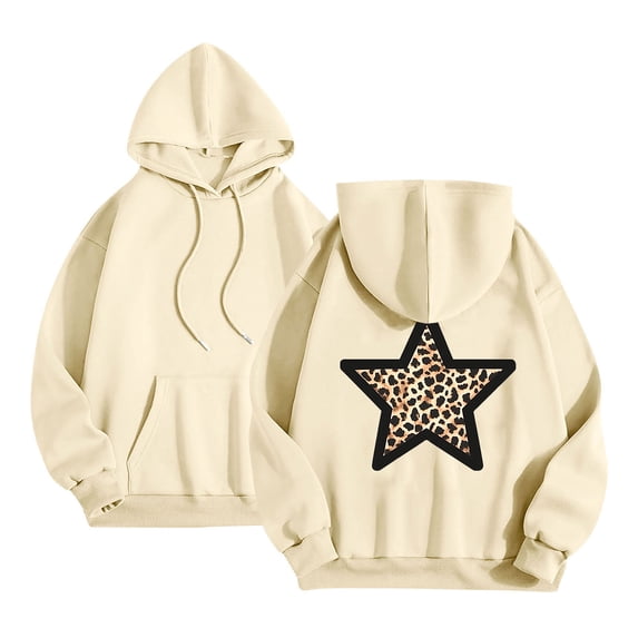 Wancir Womens Cheetah Leopard Star Hoodie Graphic Print Fleece Y2k Oversized Hooded Sweatshirt