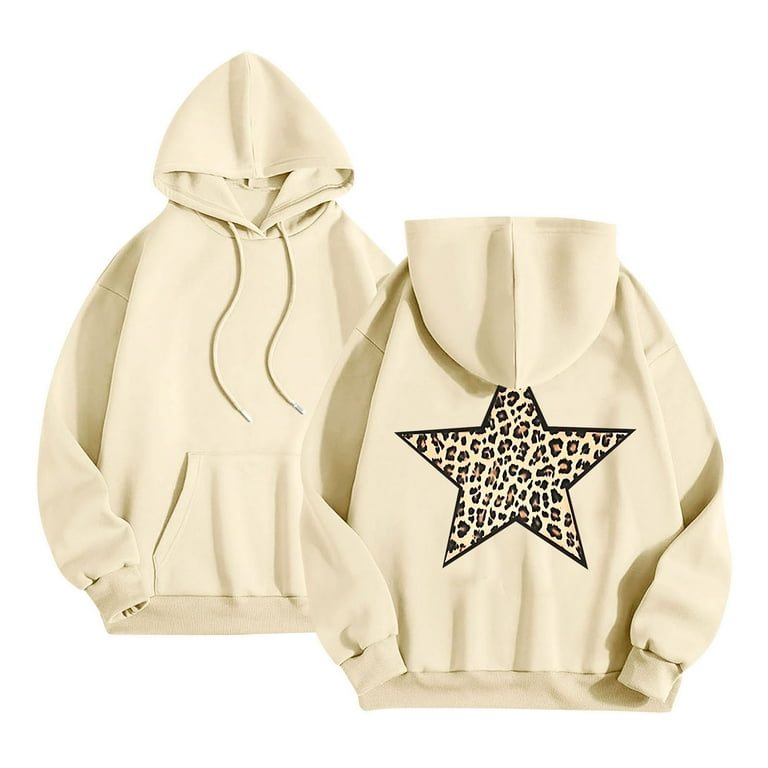 Wancir Womens Cheetah Leopard Star Hoodie Graphic Print Fleece Y2k
