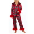 thumbnail image 1 of Wancir Womens Christmas Pajamas Sets Long Sleeve Button Fur Trim Shirt Matching Pants 2 Piece Lounge Set Sleepwear, 1 of 4