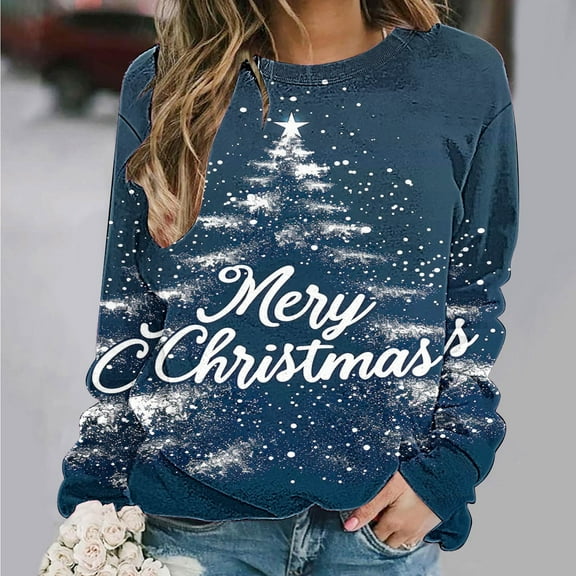Wancir Womens Christmas Sweatshirt Long Sleeve Crew Neck Ugly Christmas Sweatshirt Warm Thermal Cute Tops Xmas Fall Sweaters