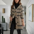 thumbnail image 1 of Wancir Womens Color Block Striped Button Up Hooded Chunky Knit Midi Cardigan Long Sleeve Open Front Sweater Coat with Pockets, 1 of 6