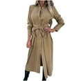 thumbnail image 1 of Wancir Womens Dresses Shirt Dress Turndown Collar Single Breasted Belt Long Sleeve Slit Maxi Dress, 1 of 6