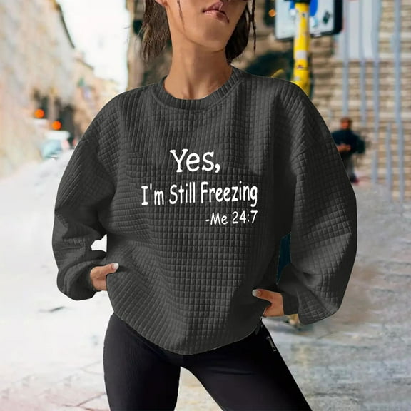 Wancir Womens Fall Long Sleeve Tops Crewneck Fall Shirts for Women Solid Color Waffle Knit Tunic Tops