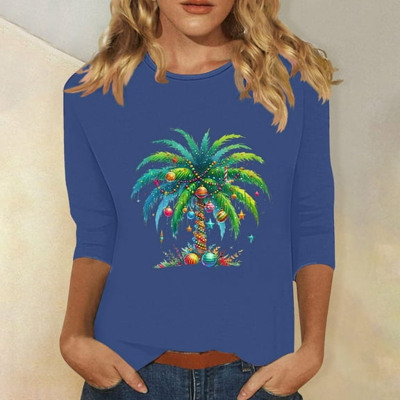 Wancir Womens Fall Tops,Women's Casual 3/4 Length Sleeve Tops Round Neck Shirt Basic Ladies Clothing