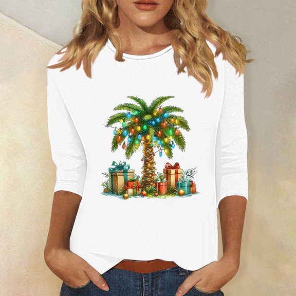 Wancir Womens Fashion Tops Casual 3/4 Sleeve T Shirt Floral Print Round Neck Tunic Tee Lightweight Loose Fit Blouse Top