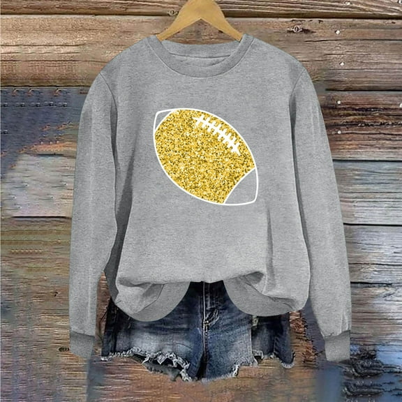 Wancir Womens Game Day Sweatshirt Outfits Football Mom Shirts Long Sleeve Crewneck Football Season Shirts Top