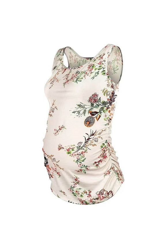 Wancir Womens Layering Maternity Tank Top Pregnancy Shirt Scoop Neck Sleeveless Ruched Vest