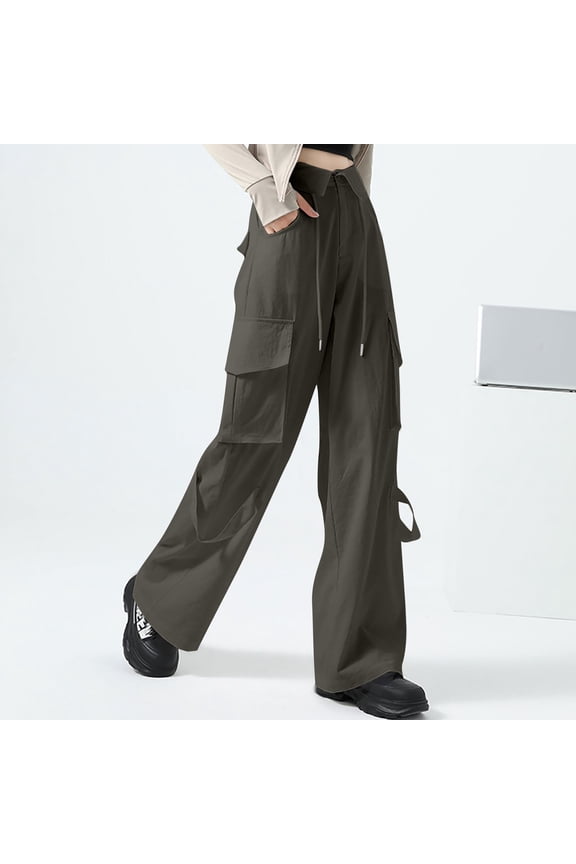 Wancir Womens Linen Pants Wide Leg High Waisted Drawstring Casual Flowy Pants with Pockets
