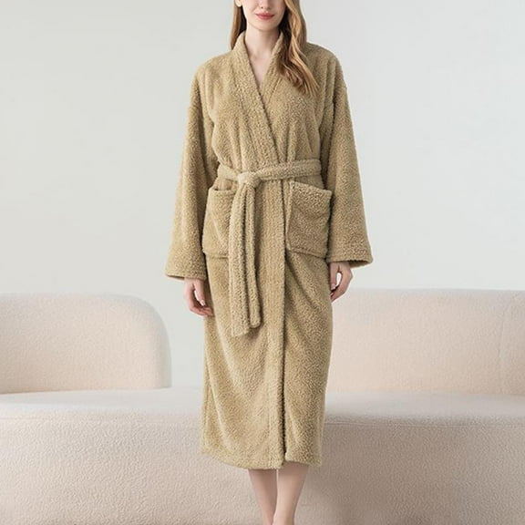 Wancir Womens Long Robe Soft Warm Fleece Plush Bathrobe Ladies Sleepwear Pajamas Housecoat Nightgown