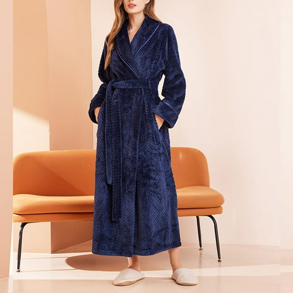 Wancir Womens Long Robe Soft Warm Fleece Plush Bathrobe Ladies Sleepwear Pajamas Housecoat Nightgown