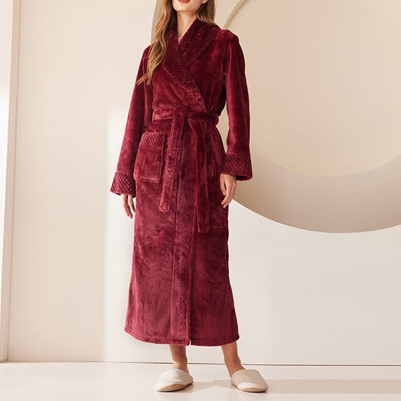 Wancir Womens Long Robe Soft Warm Fleece Plush Bathrobe Ladies Sleepwear Pajamas Housecoat Nightgown