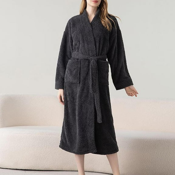 Wancir Womens Long Robe Soft Warm Fleece Plush Bathrobe Ladies Sleepwear Pajamas Housecoat Nightgown