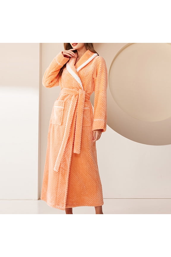 Wancir Womens Long Robe Soft Warm Fleece Plush Bathrobe Ladies Sleepwear Pajamas Housecoat Nightgown