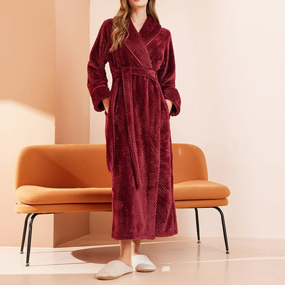 Wancir Womens Long Robe Soft Warm Fleece Plush Bathrobe Ladies Sleepwear Pajamas Housecoat Nightgown