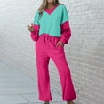 thumbnail image 1 of Wancir Womens Long Sleeve Crewneck Color Block Sweatshirt with Jogger Pants 2 Piece Outfits Tracksuit Lounge Set, 1 of 7