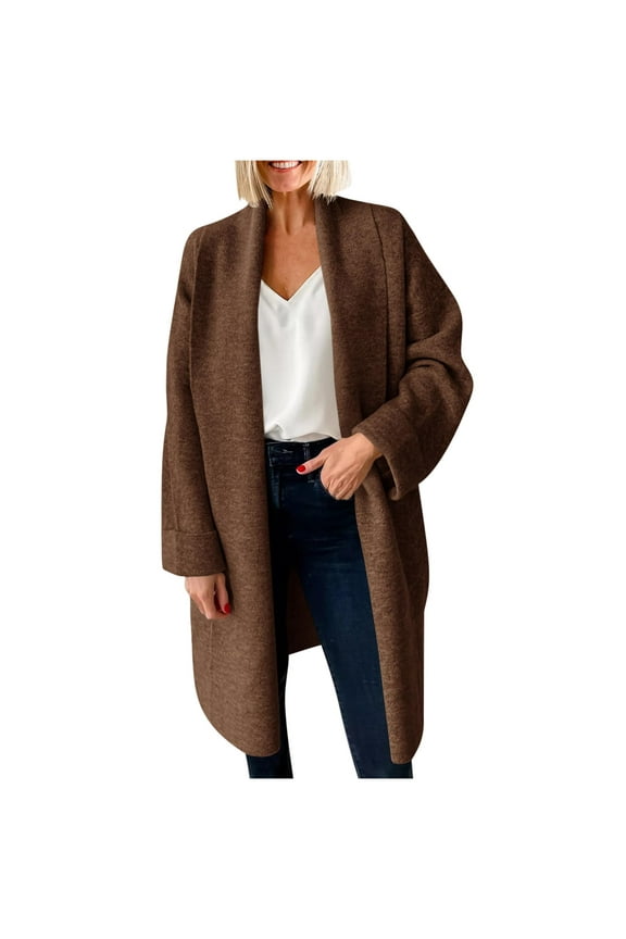 Wancir Womens Long Sleeve Maxi Cardigan Open Front Oversized Knitted Sweater Coat Casual Lapel Warm Overcoat