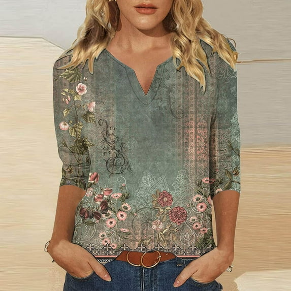 Wancir Womens Long Sleeve Tops Casual V Neck T Shirts Loose Fit