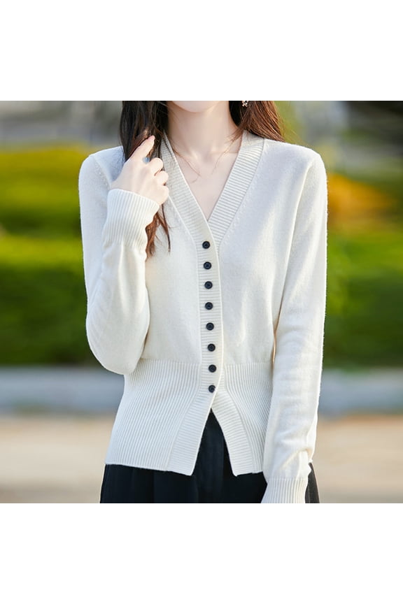 Wancir Womens Long Sleeve V-Neck Button Down Cardigan Sweaters Knit Open Front Lightweight 2024 Ladies Fall Outwear