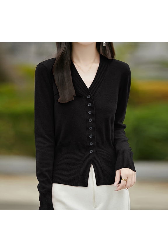 Wancir Womens Long Sleeve V-Neck Button Down Cardigan Sweaters Knit Open Front Lightweight 2024 Ladies Fall Outwear