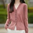 thumbnail image 1 of Wancir Womens Long Sleeve V-Neck Button Down Cardigan Sweaters Knit Open Front Lightweight 2024 Ladies Fall Outwear, 1 of 6