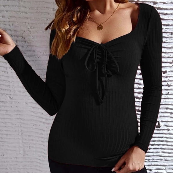 Wancir Womens Maternity Shirts, Long Sleeve V-Neck T-Shirts Side Ruched Maternity Tunic Tops Casual Pregnancy Clothes