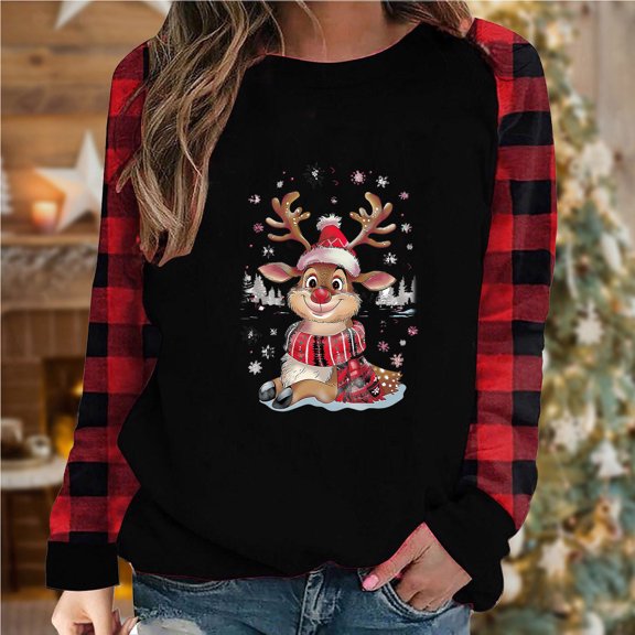 Wancir Womens Merry Christmas Shirts Shirt Long Sleeve Plaid Raglan