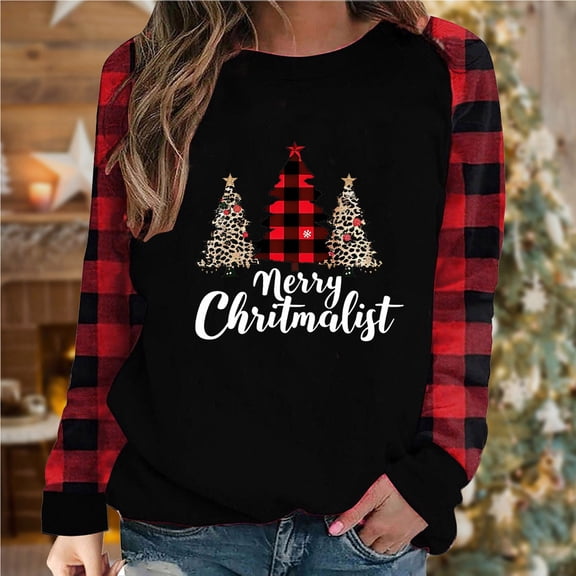 Wancir Womens Merry Christmas Shirts Shirt Long Sleeve Plaid Raglan