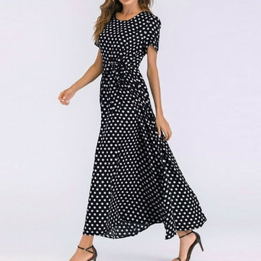 Wancir Womens Mini Dress Polka Dot Short Sleeve Crew Neck Flowy Swing Casual Midi