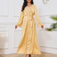 thumbnail image 1 of Wancir Womens Muslim Abaya Dress One-Piece V Neck Dress Islamic Full Length Kaftan Daily Casual Dress, 1 of 6
