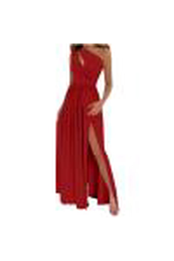 Wancir Womens One Shoulder Sleeveless Ruffle Empire Waist Asymmetrical High-Low Bodycon Formal Wedding Guest Midi Dresses