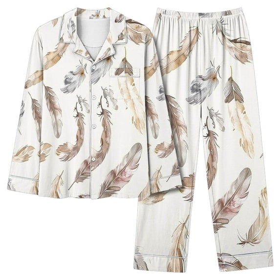 Wancir Womens Pajama Sets Cotton Pj Set Cute Print Long Sleeve Button Down Shirt With Long Pants