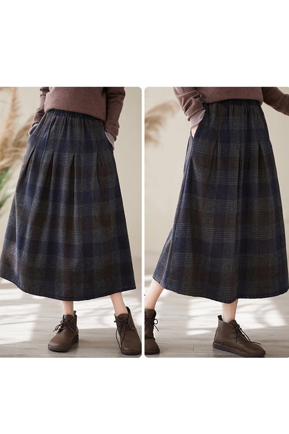 Wancir Womens Plaid Skirt Elastic Waist A-Line Victorian Tartan Maxi Skirts