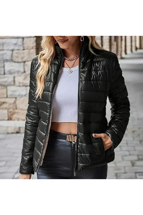 Wancir Womens Puffer Jacket Quilted Lightweight Stand Collar Zip Up Alternative Down Coat Warm Winter with Pockets