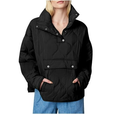 Wancir Womens Puffer Jackets Pullover Quilted Lightweight Jacket Long Sleeve Half Zip Up Coat with Pocket S-2XL