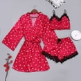 thumbnail image 1 of Wancir Womens Satin Pajamas Sets Sexy Cropped Camisole & Long Belted Cardigan & Lace Trim Shorts 3 Piece Lounge Outfits, 1 of 3