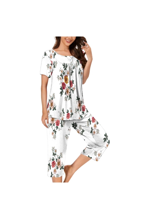Wancir Womens Satin Pajamas Silk Capri Pjs 2 Piece Lounge Sets Short Sleeve Button Down Sleepwear