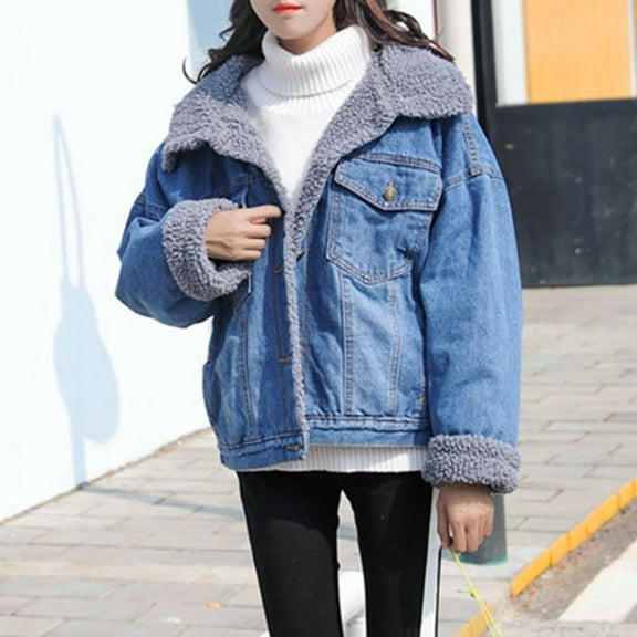 Wancir Womens Sherpa Jacket Fleece Lined Denim Coat Button Down Thicken Winter Coat Casual Warm Outerwear 2024
