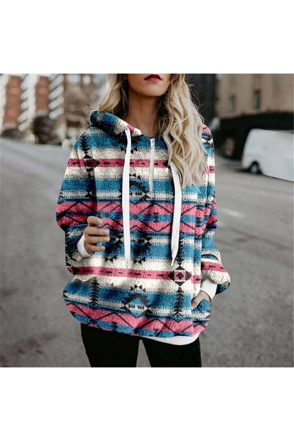 Wancir Womens Sherpa Pullover Hoodie with Pockets Fuzzy Fleece Sweatshirt Buffalo Plaid Fluffy Coat