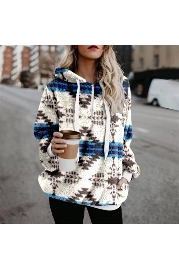 Wancir Womens Sherpa Pullover Hoodie with Pockets Fuzzy Fleece Sweatshirt Buffalo Plaid Fluffy Coat