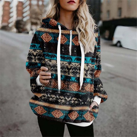 Wancir Womens Sherpa Pullover Hoodie with Pockets Fuzzy Fleece Sweatshirt Buffalo Plaid Fluffy Coat