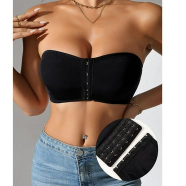 Wancir Womens Strapless Bra Non-Slip Padded Bandeau Bras Front Closure Bras for Women Wavy Trim Seamless Tube Top Bralette