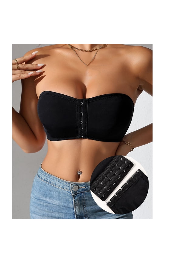 Wancir Womens Strapless Bra Non-Slip Padded Bandeau Bras Front Closure Bras for Women Wavy Trim Seamless Tube Top Bralette