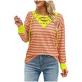 thumbnail image 1 of Wancir Womens Striped Color Block Tops Drawstring V Neck Lace Up Shirts Casual Loose Fit Long Sleeve Pullover Sweatshirts, 1 of 3