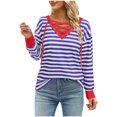 thumbnail image 1 of Wancir Womens Striped Color Block Tops Drawstring V Neck Lace Up Shirts Casual Loose Fit Long Sleeve Pullover Sweatshirts, 1 of 1